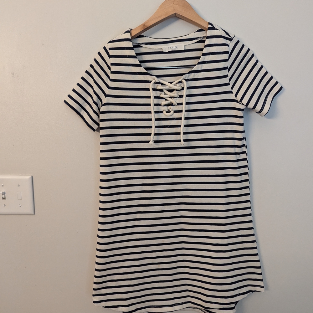 Striped Lace-Up T-Shirt Dress